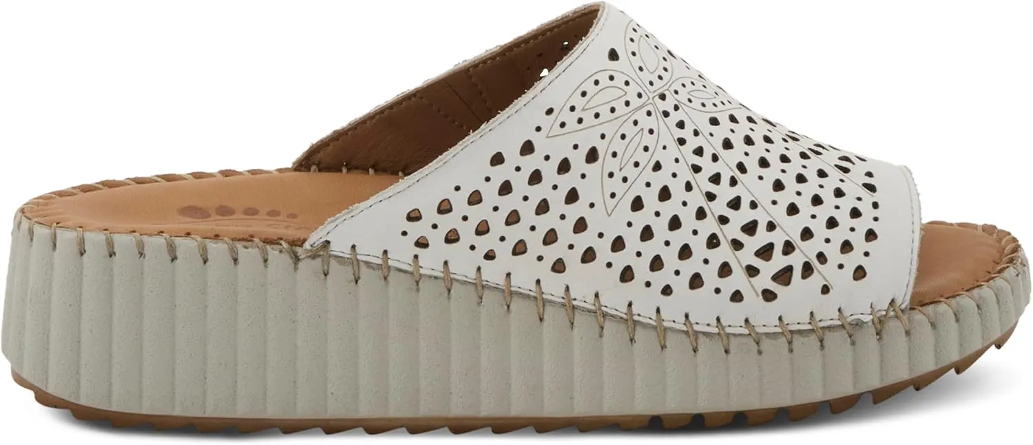 Spring Step Women's RHYDIAN Slip-On Leather Wedge Sandals – Perforated Flower Design, Cushioned Footbed, Made in Turkey