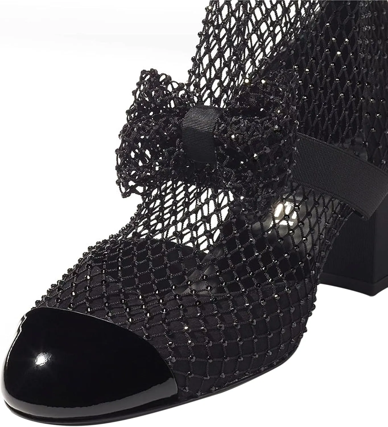 Stiletto High Heels for Women Sparkly Fishnet Heel Peep Toe Breathable Mesh Sandals Rhinestone Fishnets Embellishments Bow Detail Closed-Toe Comfortable