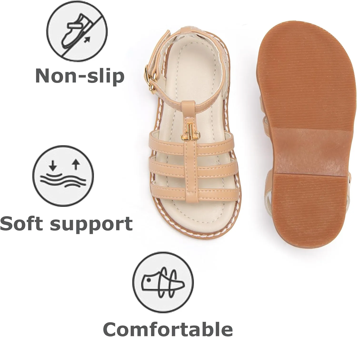 THEE BRON Toddler Girls Gladiator Sandals - Cushioned Comfy Shoes for Princess Summer Play