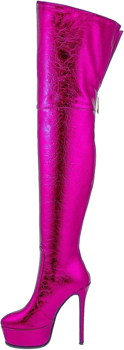 Thigh High Boots Women‘s Over The Knee Boots Fashion Sexy Platform Stiletto High Heels Patent Leather Rounded Toe Zipper Unisex Lug Sole Party Cosplay Boots