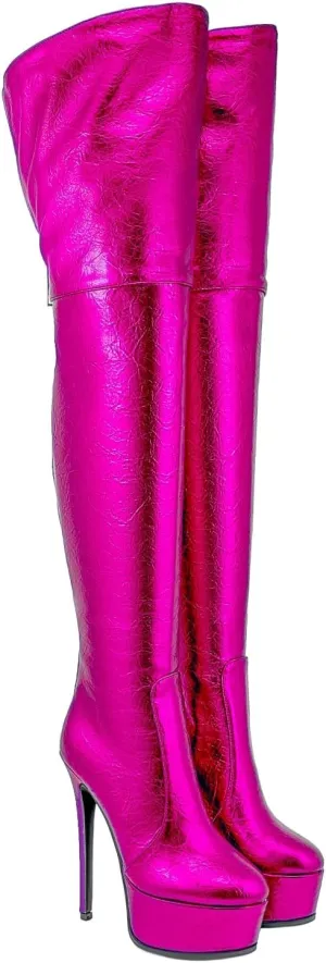 Thigh High Boots Women‘s Over The Knee Boots Fashion Sexy Platform Stiletto High Heels Patent Leather Rounded Toe Zipper Unisex Lug Sole Party Cosplay Boots