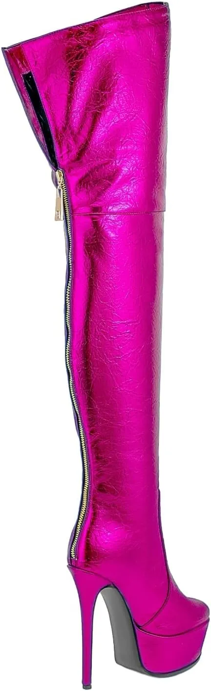 Thigh High Boots Women‘s Over The Knee Boots Fashion Sexy Platform Stiletto High Heels Patent Leather Rounded Toe Zipper Unisex Lug Sole Party Cosplay Boots