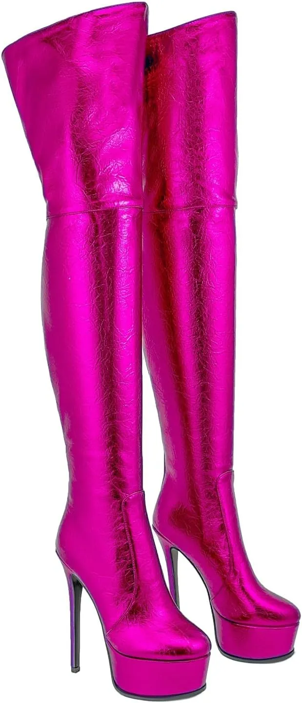 Thigh High Boots Women‘s Over The Knee Boots Fashion Sexy Platform Stiletto High Heels Patent Leather Rounded Toe Zipper Unisex Lug Sole Party Cosplay Boots