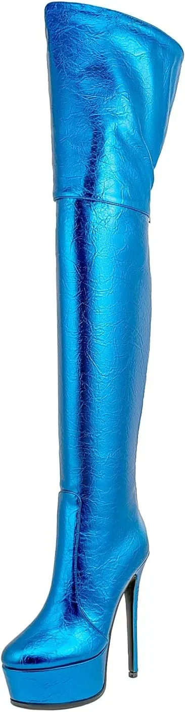 Thigh High Boots Women‘s Over The Knee Boots Fashion Sexy Platform Stiletto High Heels Patent Leather Rounded Toe Zipper Unisex Lug Sole Party Cosplay Boots