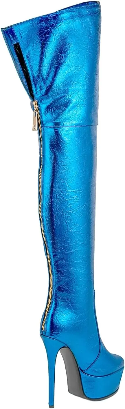 Thigh High Boots Women‘s Over The Knee Boots Fashion Sexy Platform Stiletto High Heels Patent Leather Rounded Toe Zipper Unisex Lug Sole Party Cosplay Boots