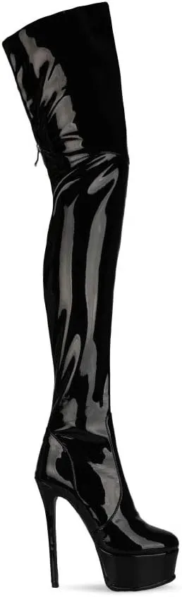 Thigh High Boots Women‘s Over The Knee Boots Fashion Sexy Platform Stiletto High Heels Patent Leather Rounded Toe Zipper Unisex Lug Sole Party Cosplay Boots