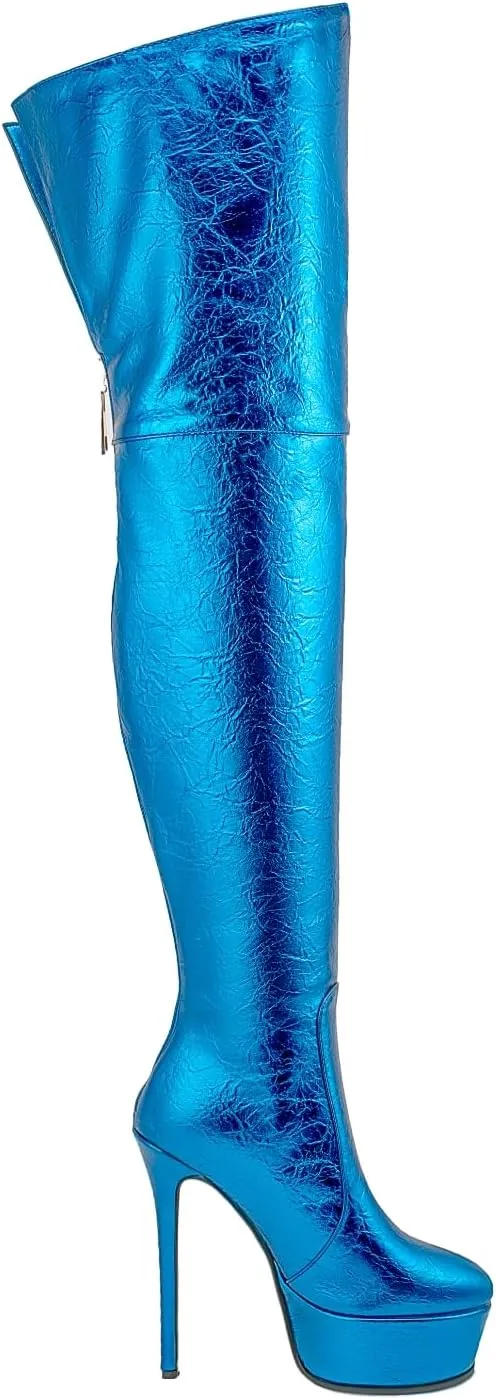Thigh High Boots Women‘s Over The Knee Boots Fashion Sexy Platform Stiletto High Heels Patent Leather Rounded Toe Zipper Unisex Lug Sole Party Cosplay Boots