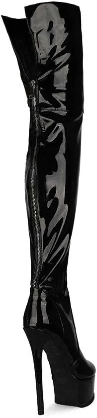 Thigh High Boots Women‘s Over The Knee Boots Fashion Sexy Platform Stiletto High Heels Patent Leather Rounded Toe Zipper Unisex Lug Sole Party Cosplay Boots