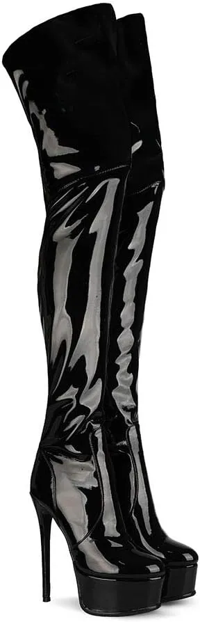 Thigh High Boots Women‘s Over The Knee Boots Fashion Sexy Platform Stiletto High Heels Patent Leather Rounded Toe Zipper Unisex Lug Sole Party Cosplay Boots