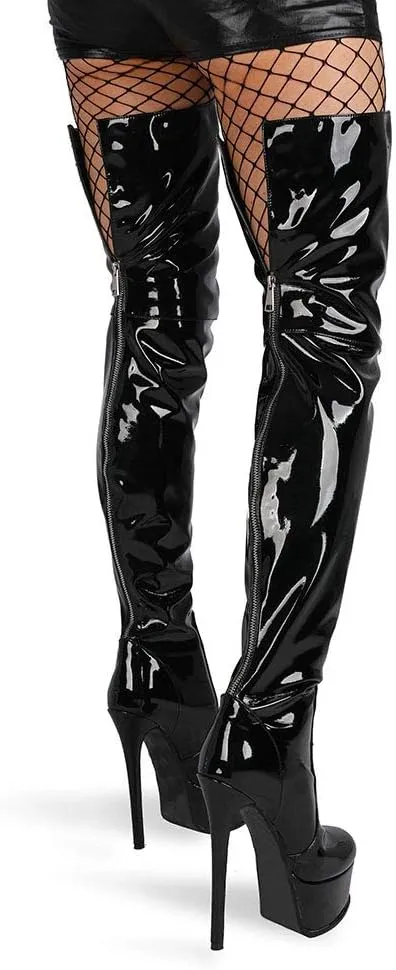 Thigh High Boots Women‘s Over The Knee Boots Fashion Sexy Platform Stiletto High Heels Patent Leather Rounded Toe Zipper Unisex Lug Sole Party Cosplay Boots