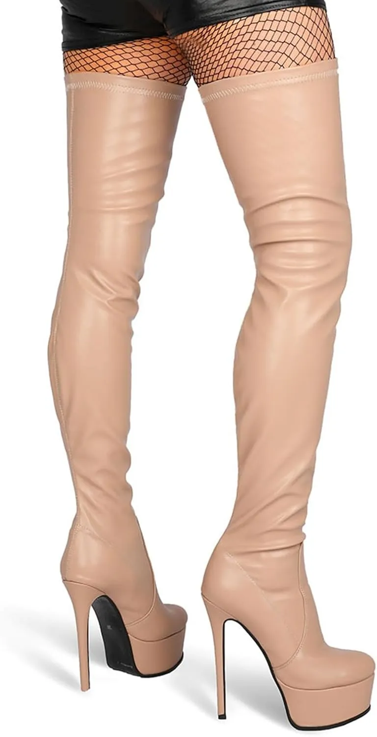 Thigh High Boots Women‘s Over The Knee Boots Fashion Sexy Platform Stiletto High Heels Patent Leather Rounded Toe Zipper Unisex Lug Sole Party Cosplay Boots