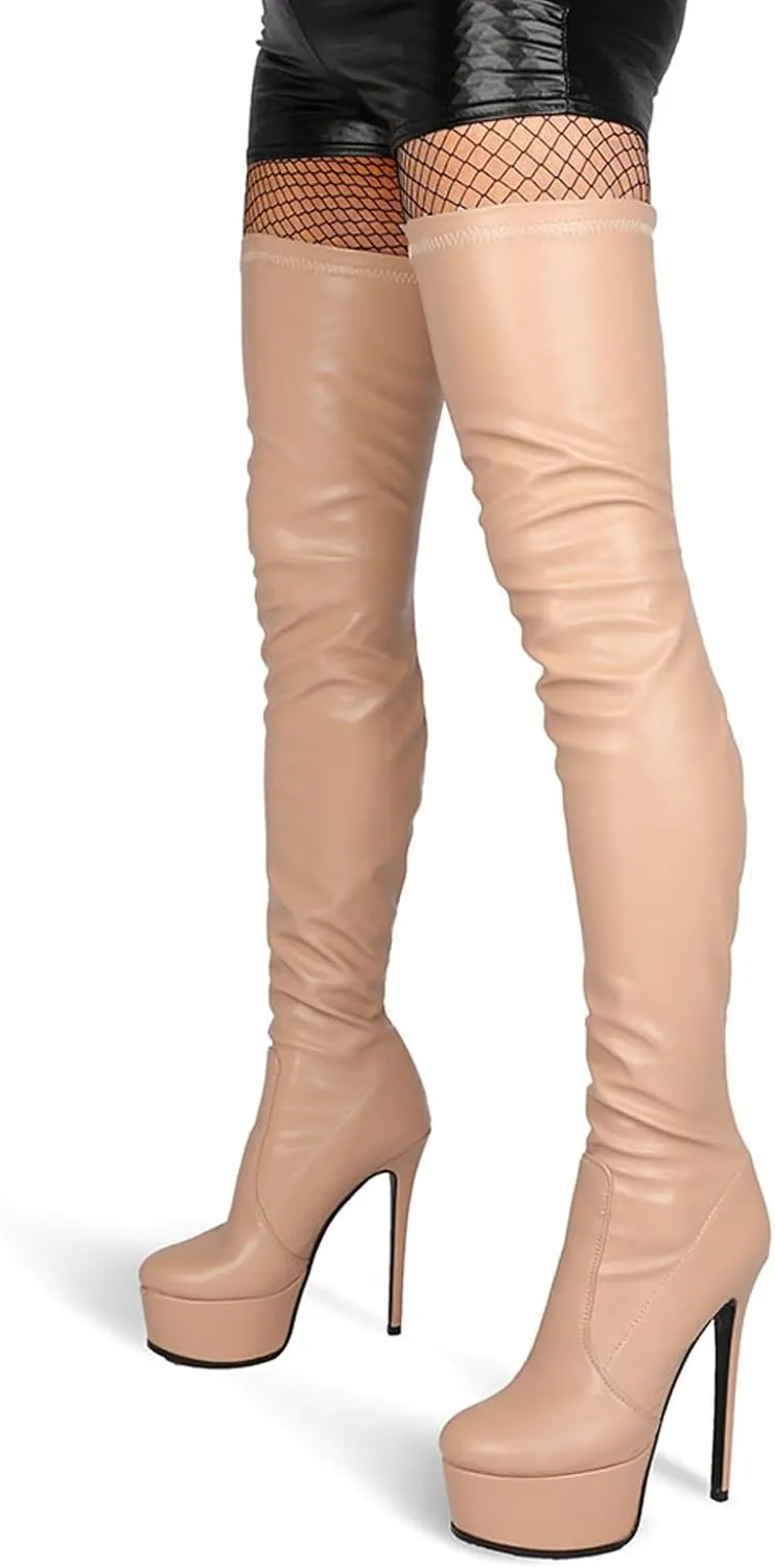 Thigh High Boots Women‘s Over The Knee Boots Fashion Sexy Platform Stiletto High Heels Patent Leather Rounded Toe Zipper Unisex Lug Sole Party Cosplay Boots