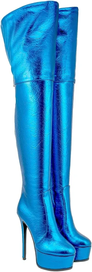 Thigh High Boots Women‘s Over The Knee Boots Fashion Sexy Platform Stiletto High Heels Patent Leather Rounded Toe Zipper Unisex Lug Sole Party Cosplay Boots