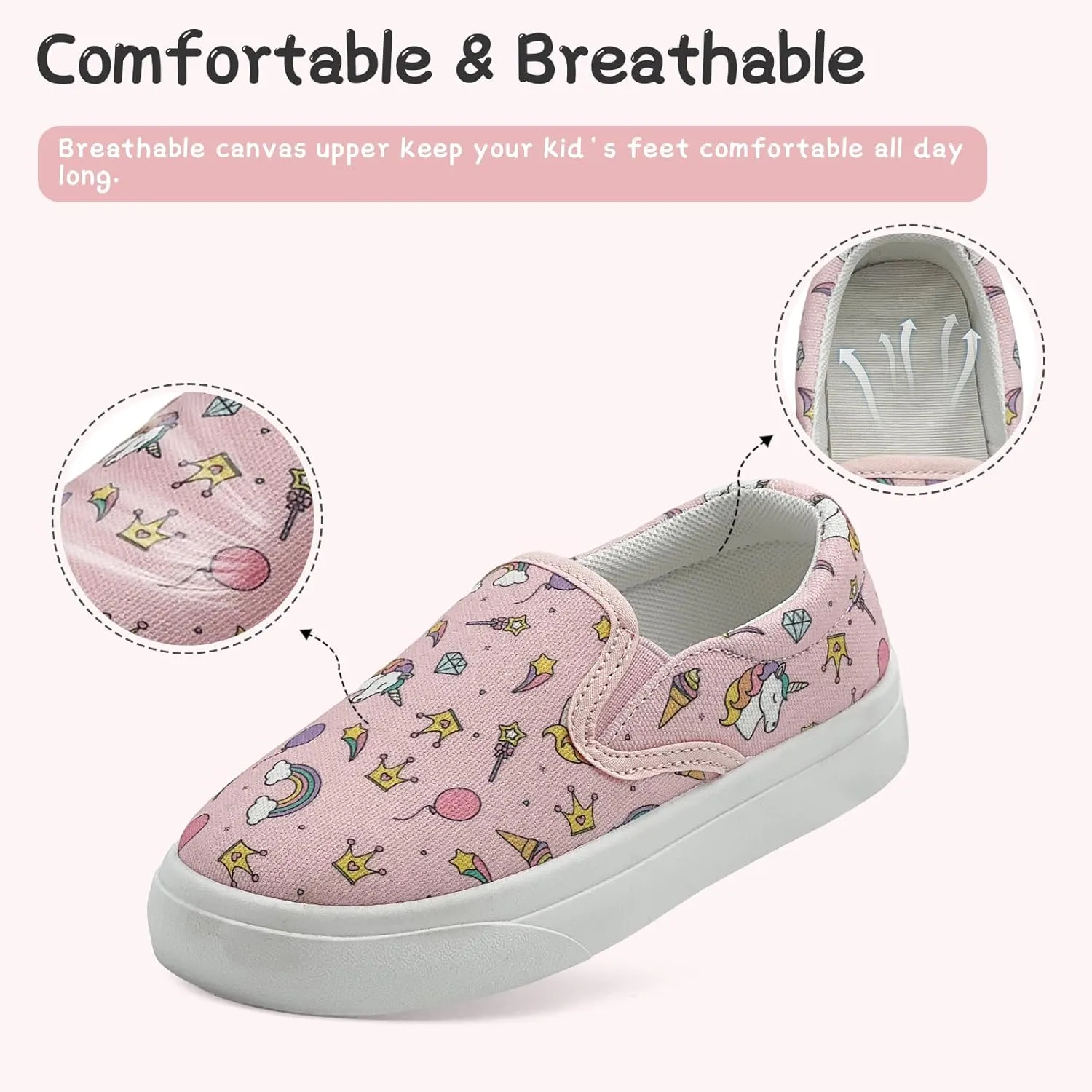 Toddler Shoes for Girls Boys Slip On Canvas Sneakers Lightweight Breathable Cartoon Low Top Kids Casual Walking Shoes