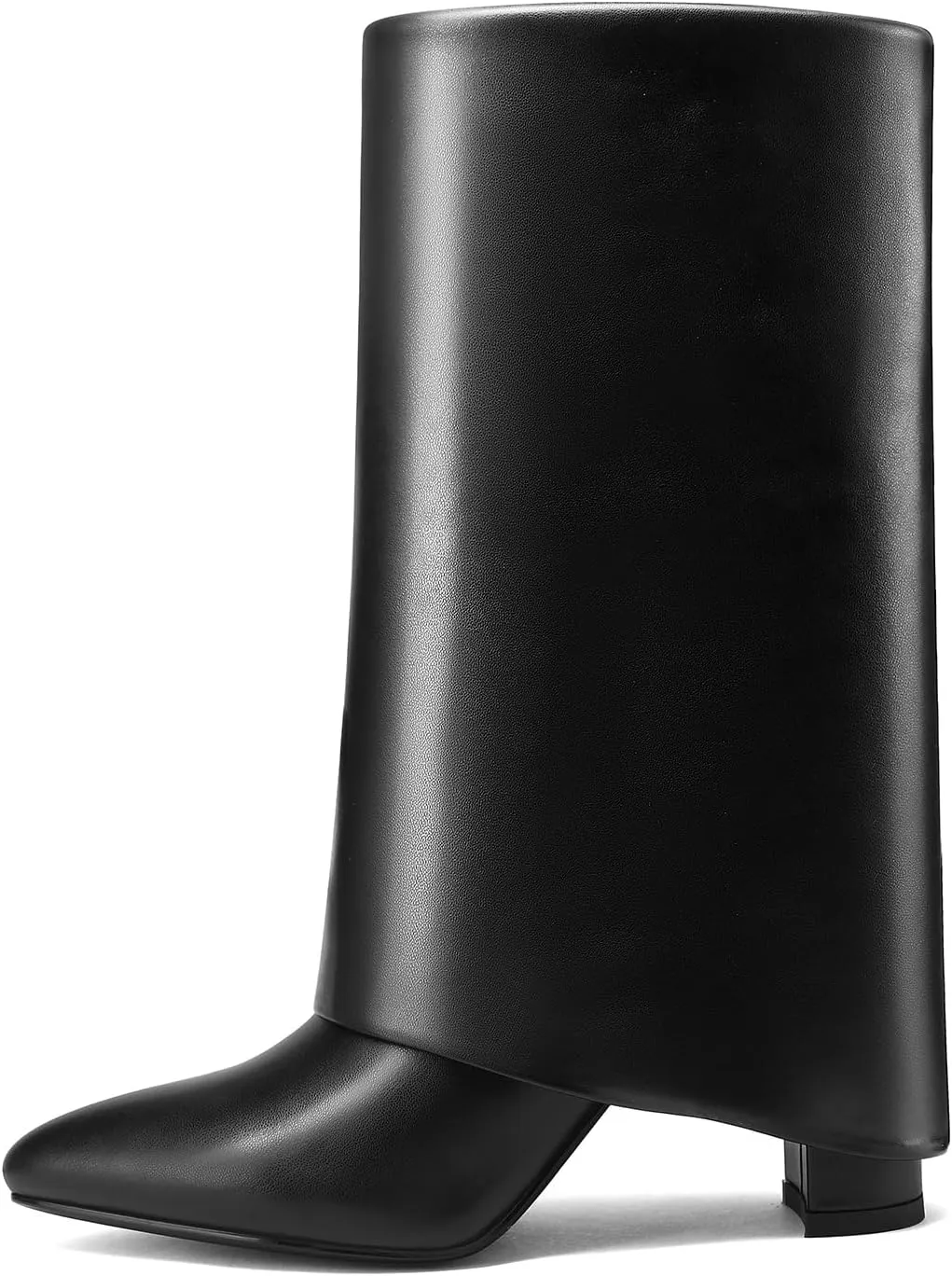 Vaslemuse Women's Mid-Calf Boots Fold Over Chunky Heel Pointed Toe Slouch Riding Boots