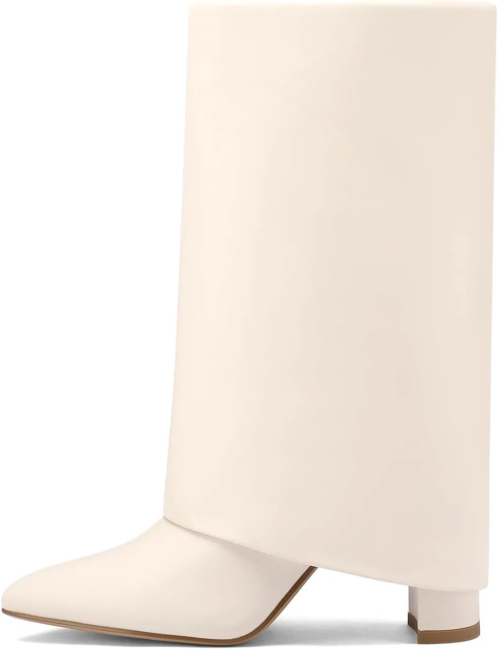 Vaslemuse Women's Mid-Calf Boots Fold Over Chunky Heel Pointed Toe Slouch Riding Boots