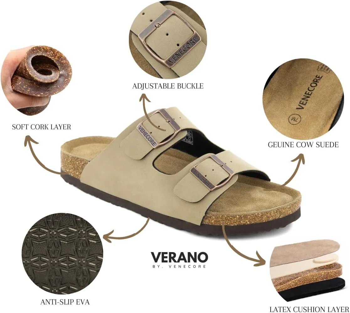 Verano Cork Sandals for Women – Cork Double Strap Sandals Women’s Summer Shoes – Comfortable Slide Sandals