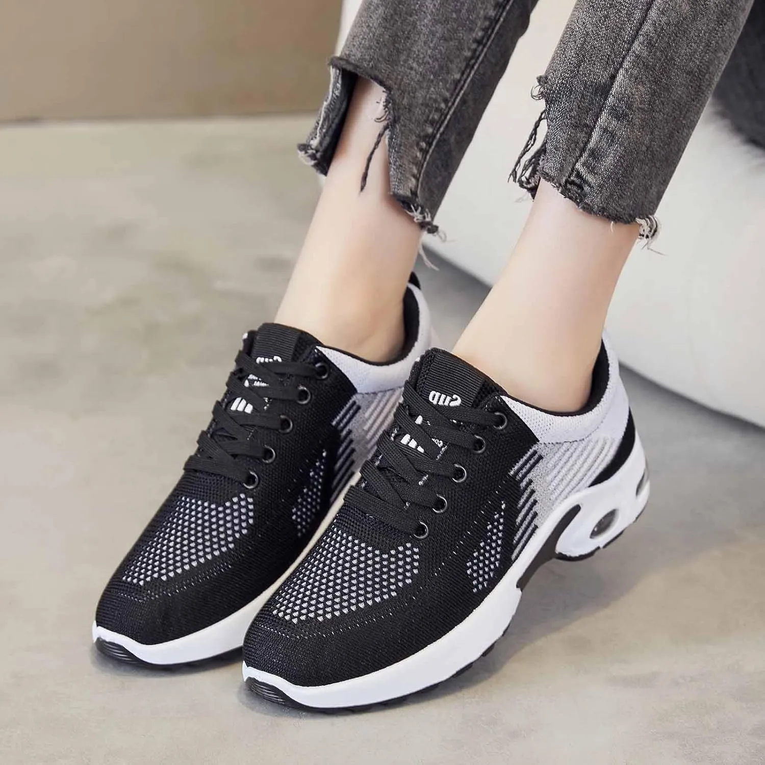 Walking Shoes Women Slip On Air Cushion Running Shoes Lightweight Tennis Mesh Breathable Comfort Fashion Sneakers