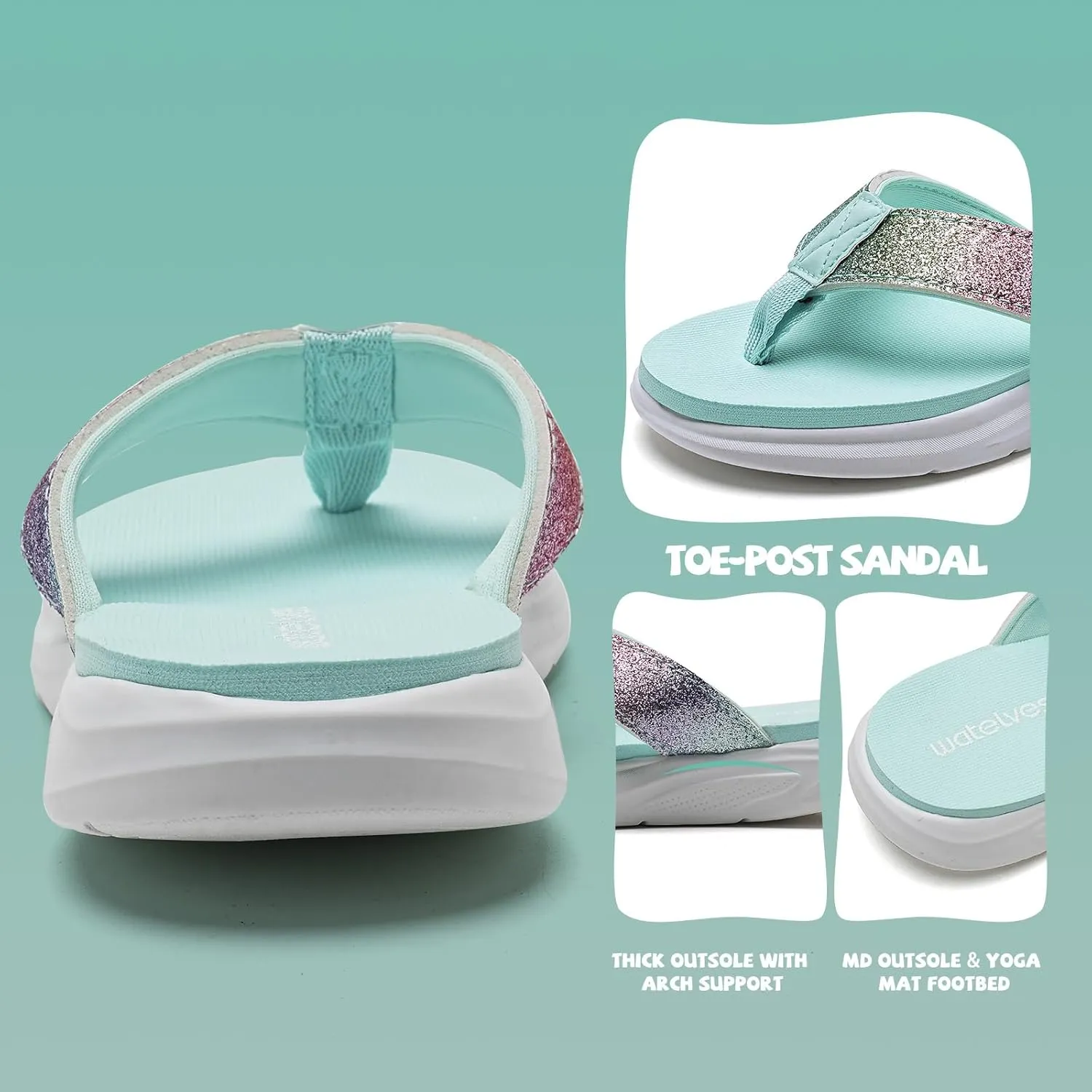 WateLves Girls Flip Flops Non-Slip Casual Thong Sandals Summer Sandal Shoes for Beach Swim Pool (Little Kid/Big Kid)