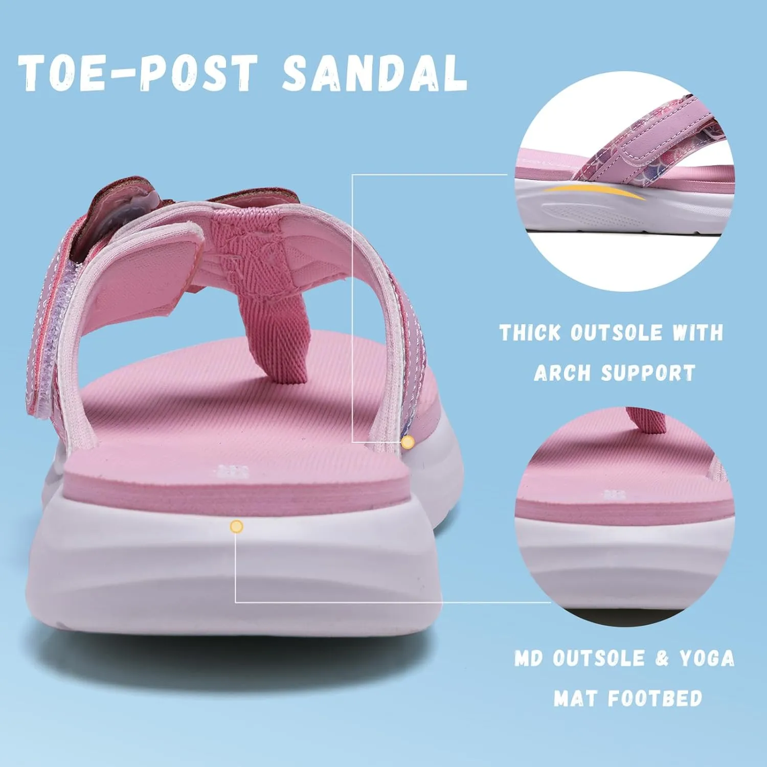 WateLves Kids Flip Flops Boys Girls Adjustable Hook and Loop Sandals Non-Slip Summer Sandal Shoes for Beach Swim Pool (Little Kid/Big Kid)