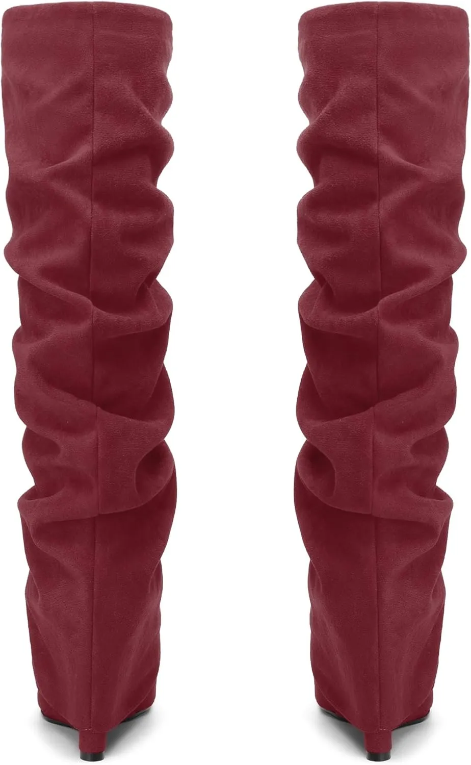 WAYDERNS Knee High Boots for Women Wedge Heel Slouchy Pointed Toe 4 Inch Pull on Tall Boots Comfortable Casual Work Party Fall Winter Shoes