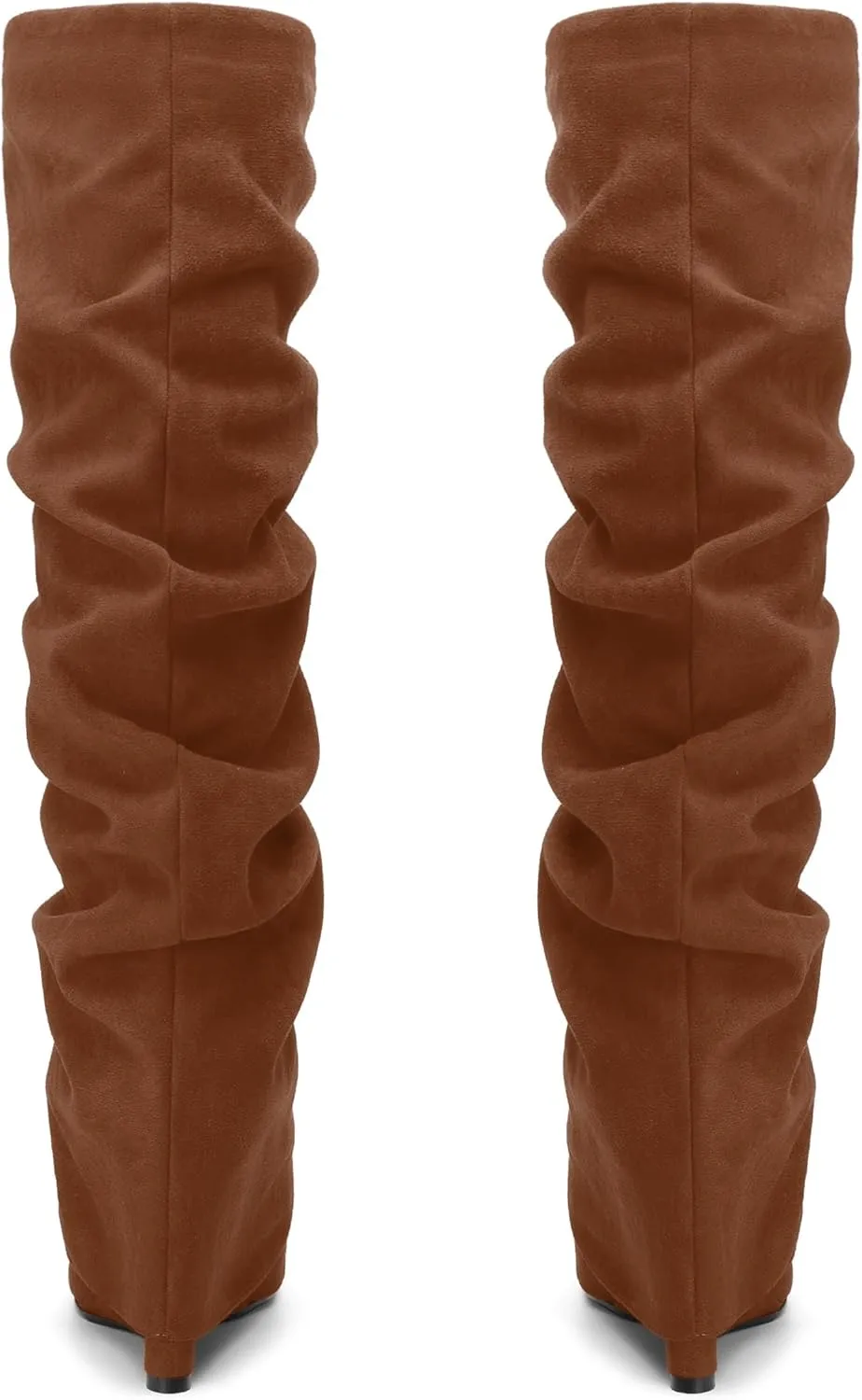 WAYDERNS Knee High Boots for Women Wedge Heel Slouchy Pointed Toe 4 Inch Pull on Tall Boots Comfortable Casual Work Party Fall Winter Shoes