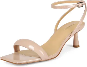 wide width sandals for women Ankle-Strap slingback Kitten heels Square Toe low Heel strappy heeled sandals