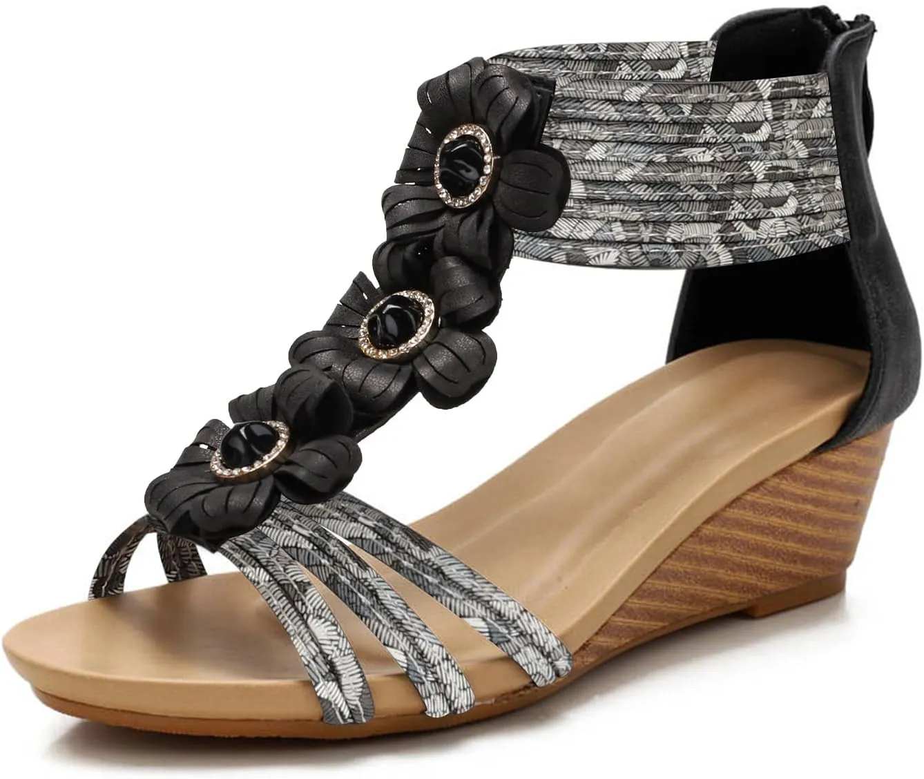 WOJWSKI Wedge Sandals for Women Bohemia Flower Open Toe Gladiator Platform Roman High Heel Casual Summer Dressy Beach Womens Sandals