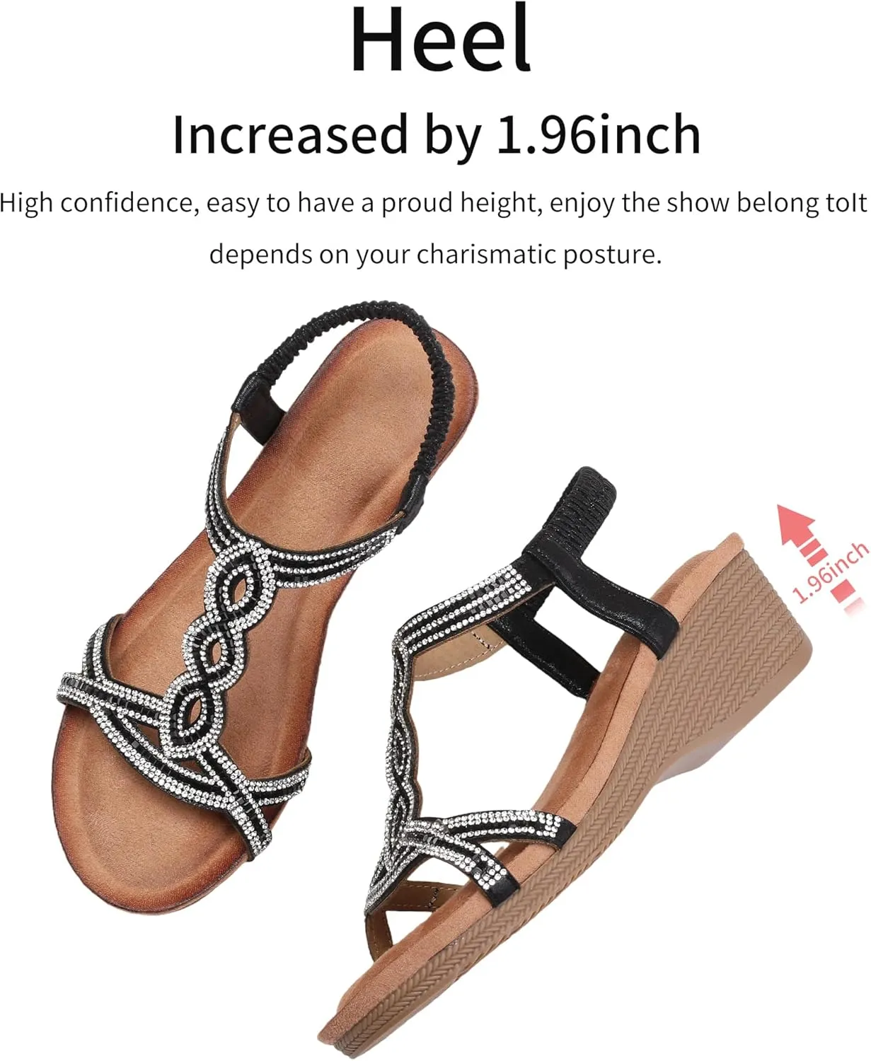 WOJWSKI Wedge Sandals for Women Bohemia Rhinestone Open Toe Roman Heel Summer Dressy Women's Beach Casual Shoes