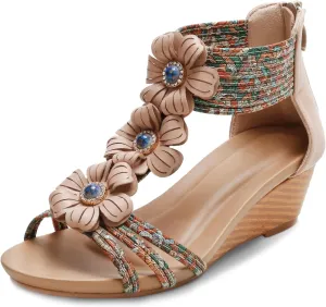 WOJWSKI Wedges for Women Sandals Bohemia Open Toe Roman Low Heel Zipper Back Platform Summer Dress Women‘s Beach Sandals
