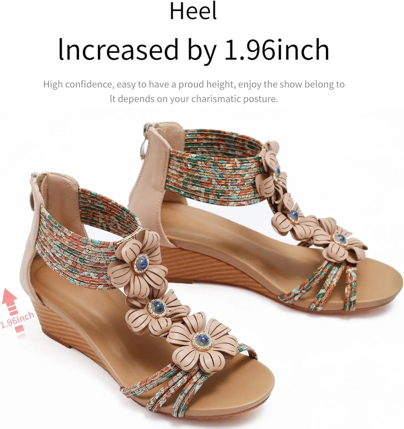 WOJWSKI Wedges for Women Sandals Bohemia Open Toe Roman Low Heel Zipper Back Platform Summer Dress Women‘s Beach Sandals