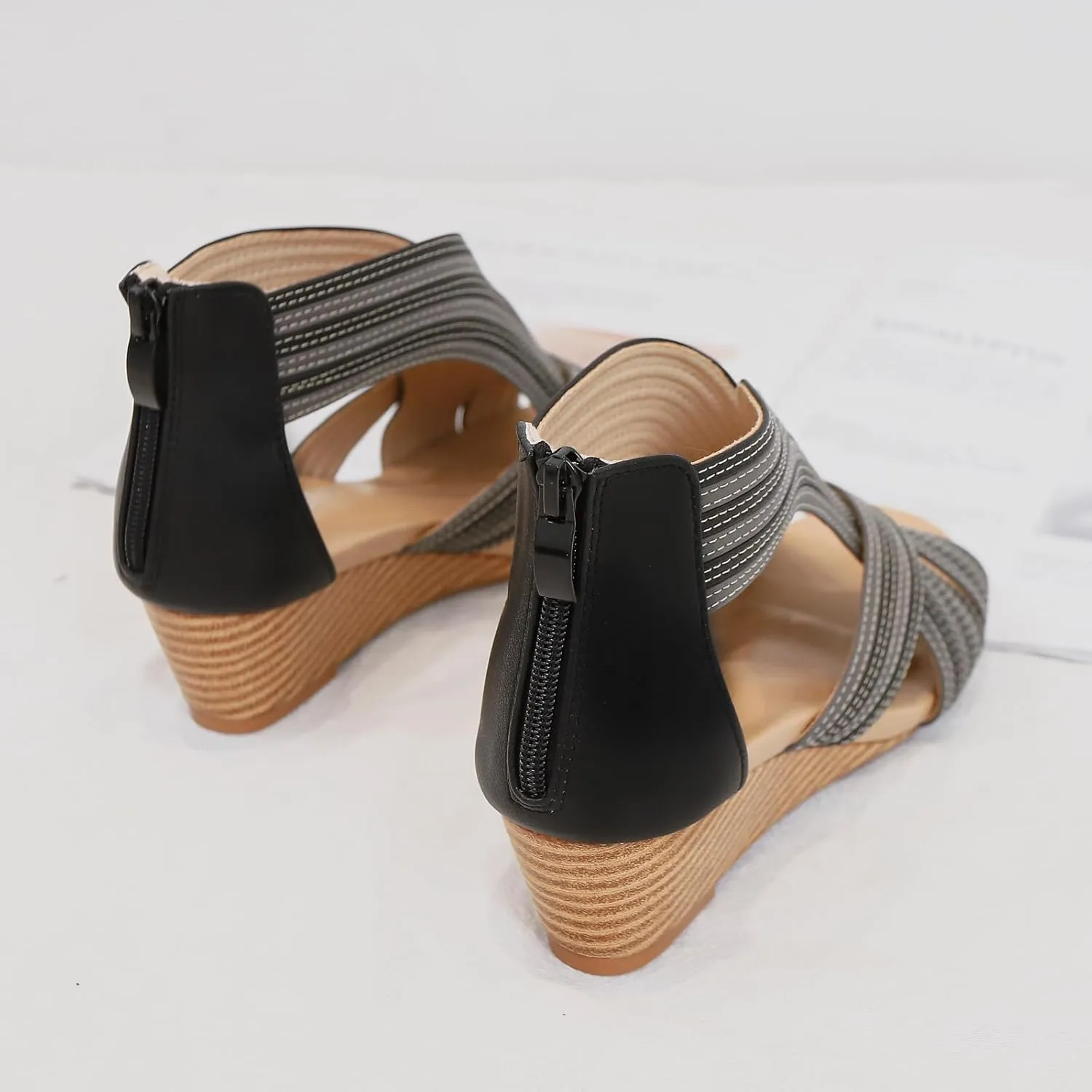 WOJWSKI Wedges for Women Sandals Bohemia Open Toe Roman Low Heel Zipper Back Platform Summer Dress Women‘s Beach Sandals