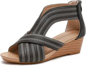 WOJWSKI Wedges for Women Sandals Bohemia Open Toe Roman Low Heel Zipper Back Platform Summer Dress Women‘s Beach Sandals