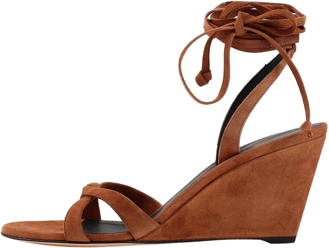 Women Fashion Strappy Ankle Strap Sandals Open Almond Toe Lace up High Heel Wedges Casual Party Club Summer Shoes Size 4-16 US