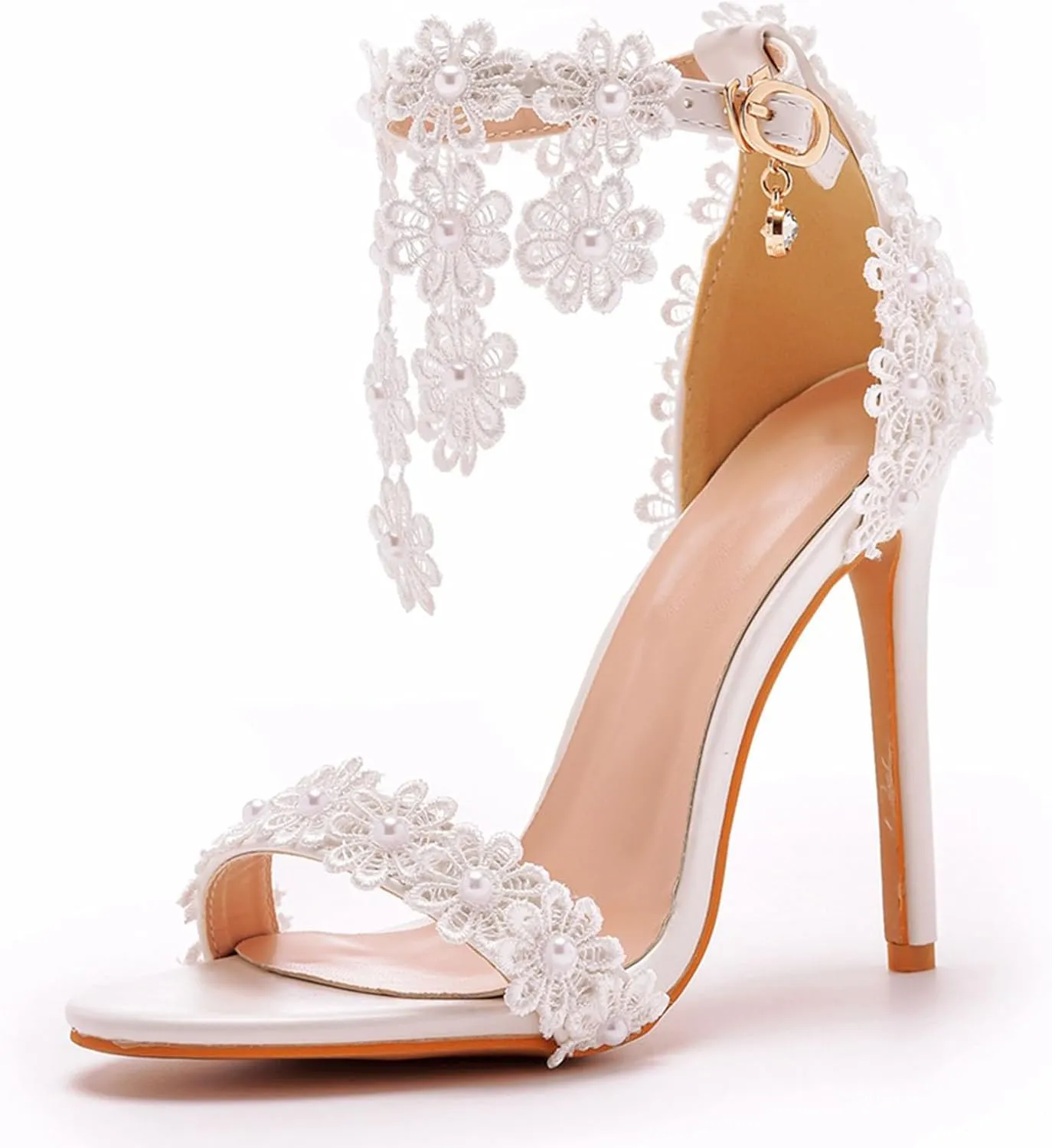 Women Sandals Lace Flowers Pearl Tassel Super High Heels Bridal Wedding Shoes