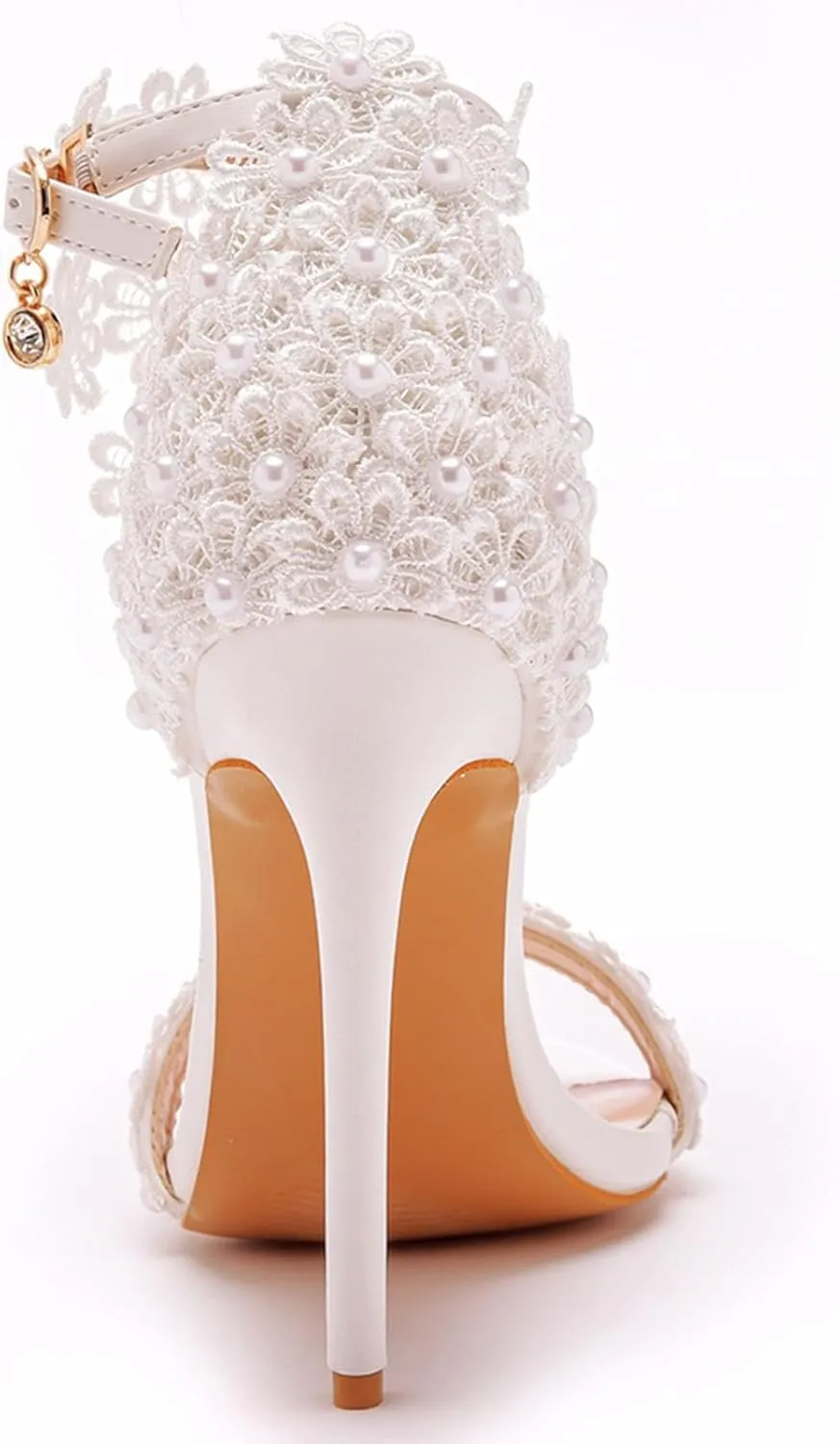 Women Sandals Lace Flowers Pearl Tassel Super High Heels Bridal Wedding Shoes
