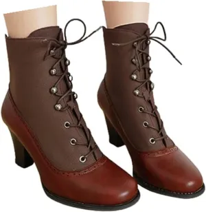 Women's Ankle Boots Chunky Block Low Heel Victorian Boots Comfortable Round Toe Dressy Office Short Booties Lace Up Fall Winter Boots for Women Vintage Combat Boots