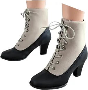 Women's Ankle Boots Chunky Block Low Heel Victorian Boots Comfortable Round Toe Dressy Office Short Booties Lace Up Fall Winter Boots for Women Vintage Combat Boots