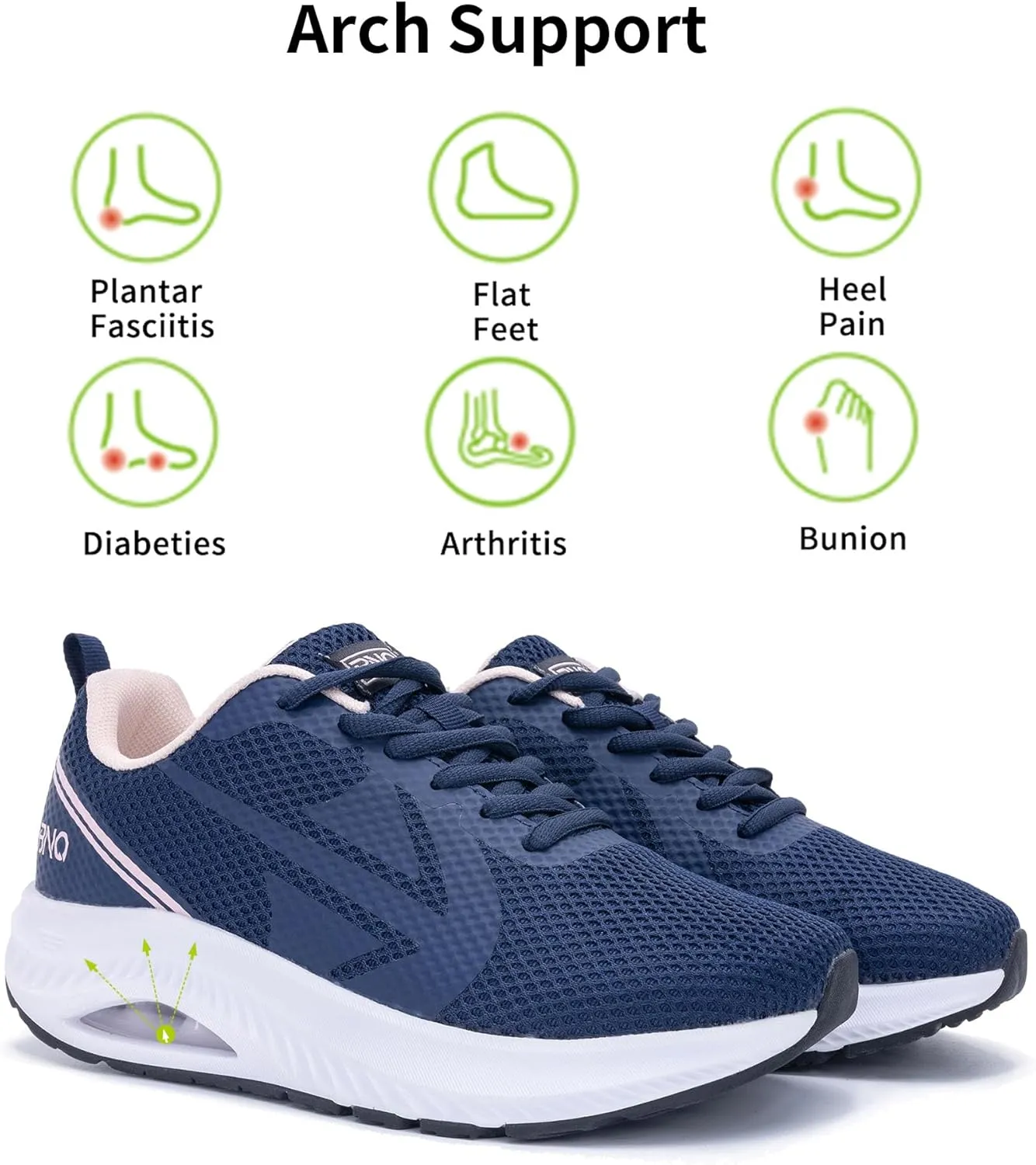 Womens Arch Support Walking Shoes Wide Toe Box Orthotic Sneakers Air Tennis Shoes for Plantar Fasciitis Pain Relief, Size 6-11