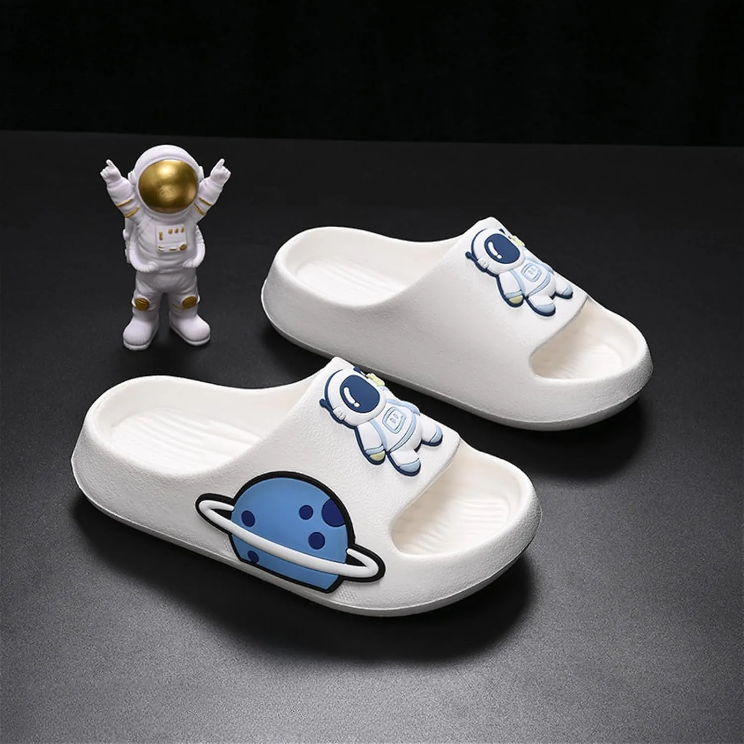 Women’s Astronaut Cosmos Sandals Space Planet Summer Slippers Blue Slides Cushioned Home Beach Indoor Outdoor Shower Shoes