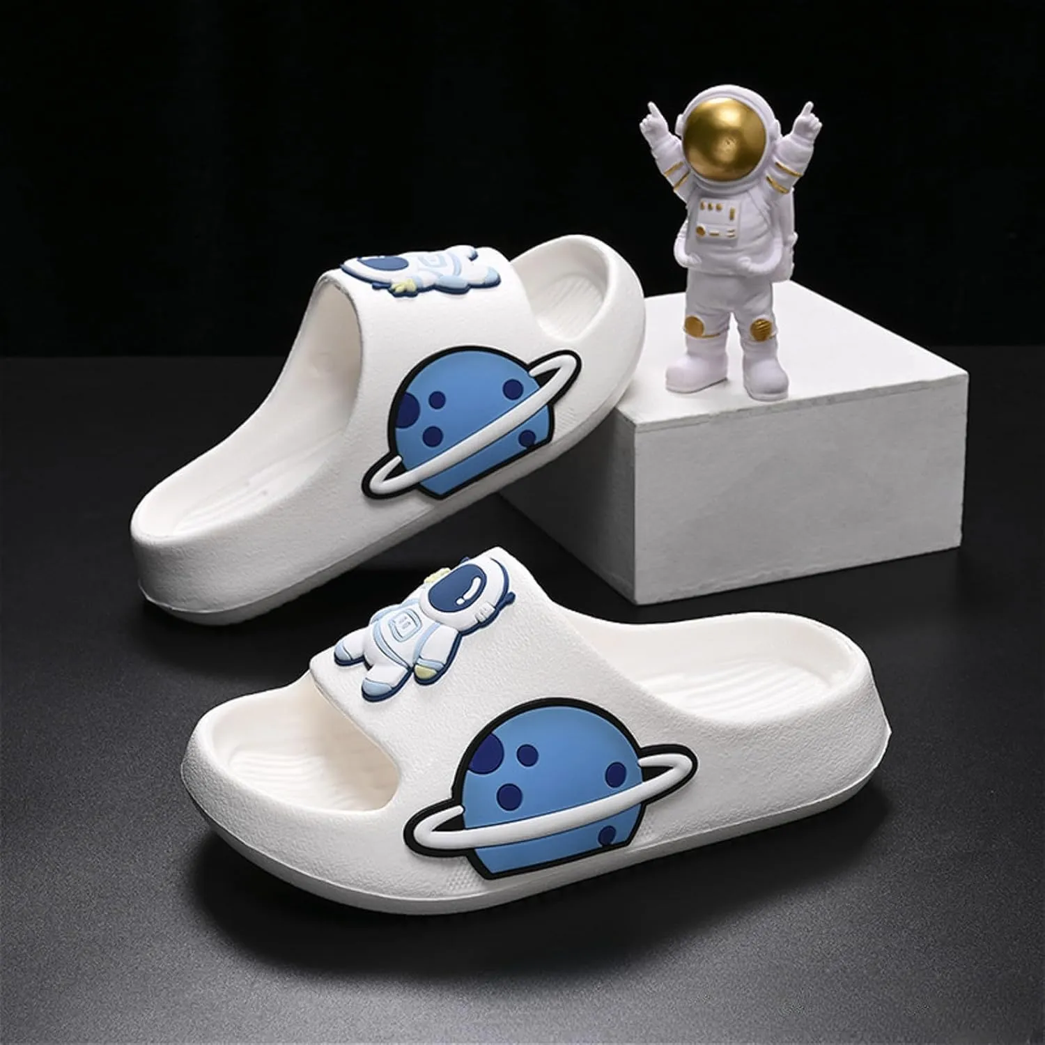 Women’s Astronaut Cosmos Sandals Space Planet Summer Slippers Blue Slides Cushioned Home Beach Indoor Outdoor Shower Shoes
