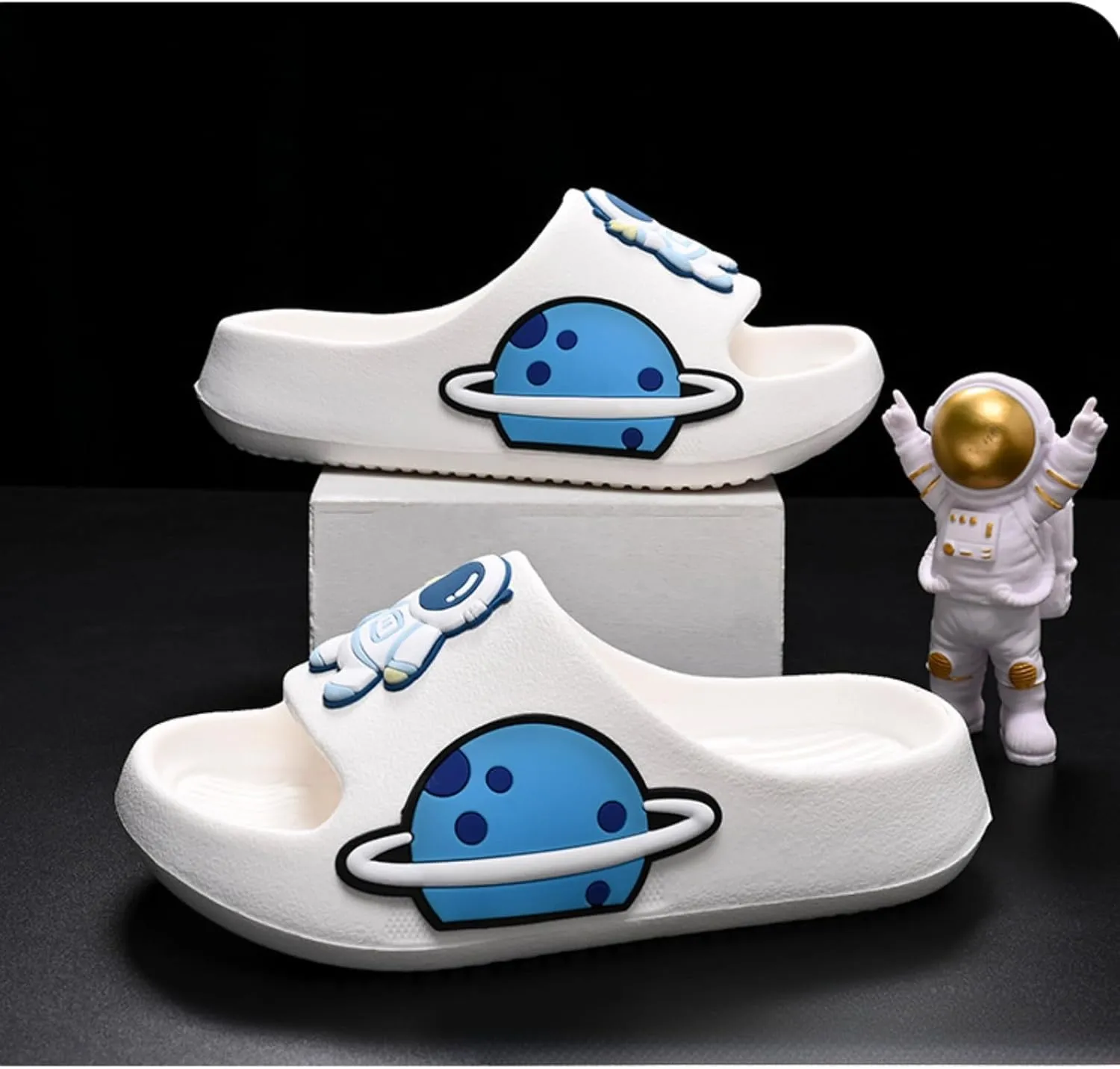 Women’s Astronaut Cosmos Sandals Space Planet Summer Slippers Blue Slides Cushioned Home Beach Indoor Outdoor Shower Shoes