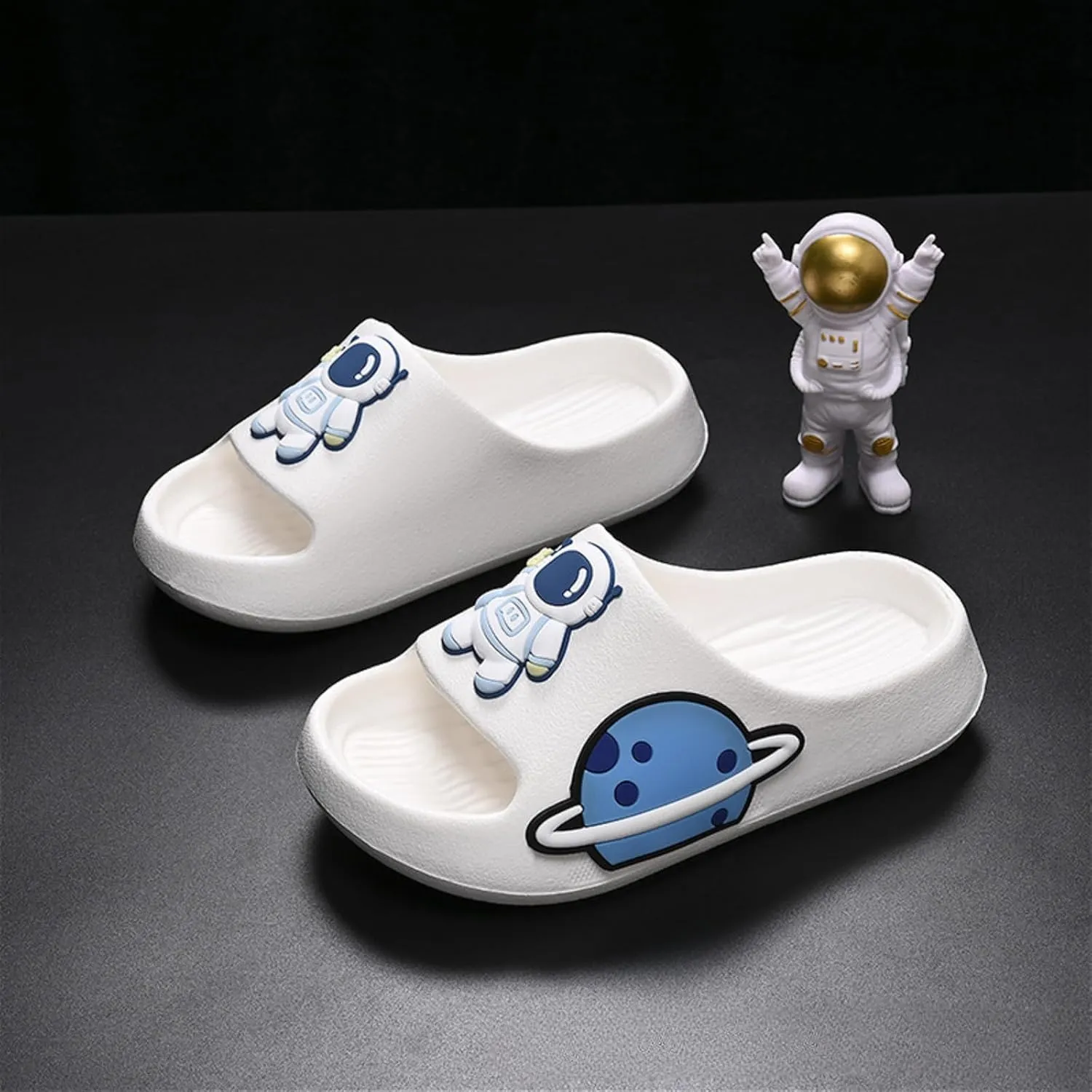 Women’s Astronaut Cosmos Sandals Space Planet Summer Slippers Blue Slides Cushioned Home Beach Indoor Outdoor Shower Shoes