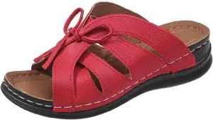 Womens Bohemian Orthopedic Sandals Fashion Hollow Out Bowknot Crossbands Backless Wedge Sandals Comfy House Slide Slippers
