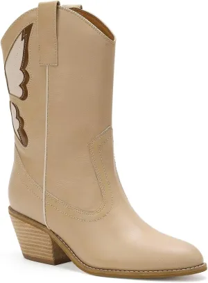 Women's Butterfly Western Booties Cowboy Boots Stacked Block Heel Boots Cowgirl Boots Pointed Toe Boots