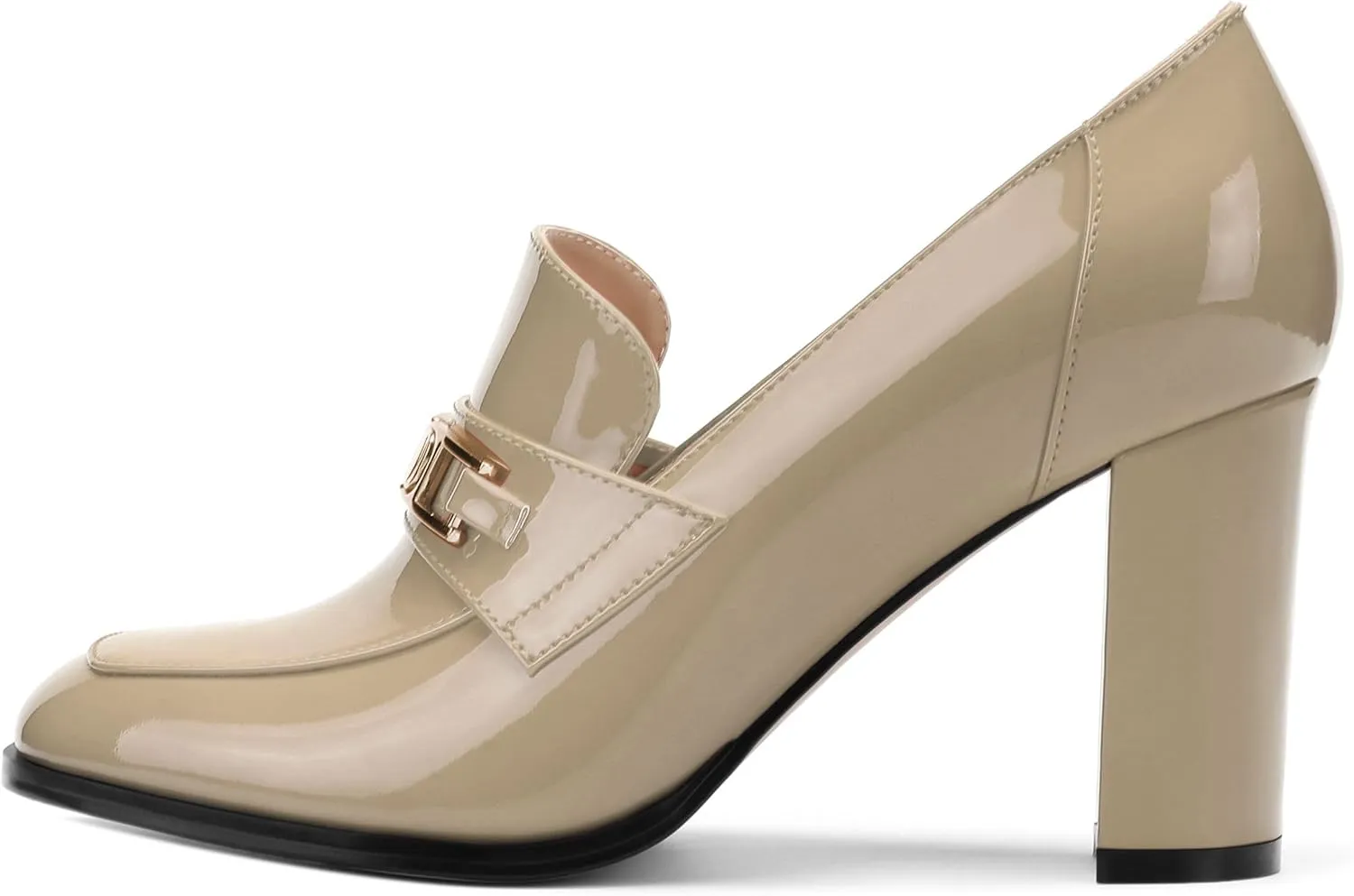 Womens Chunky Block Heels for Women Square Toe Patent Pumps, Slip on Loafers Office Party Prom Shoes 3 inch