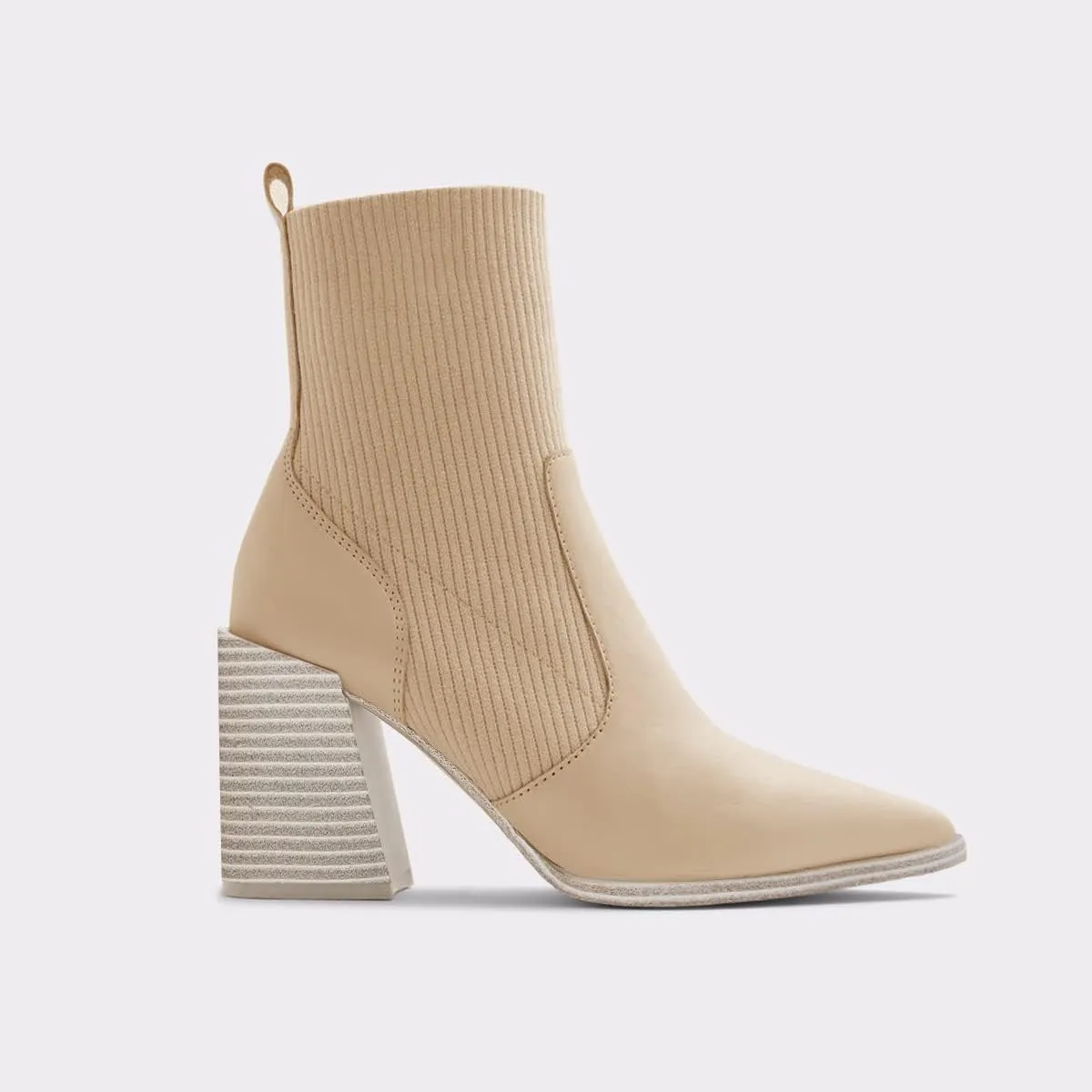 Womens Chunky Stacked Heel Ankle Boots Pointed Toe Booties Slip On Ribbed Knit Sock Boot