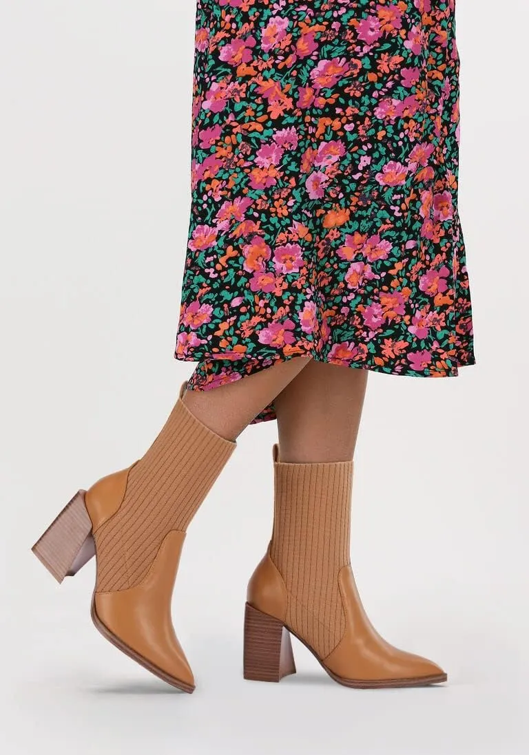 Womens Chunky Stacked Heel Ankle Boots Pointed Toe Booties Slip On Ribbed Knit Sock Boot