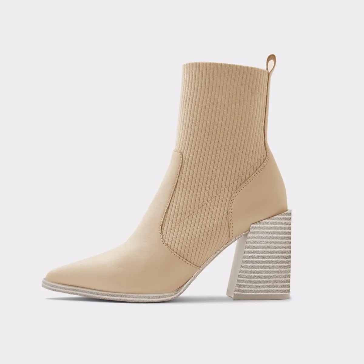 Womens Chunky Stacked Heel Ankle Boots Pointed Toe Booties Slip On Ribbed Knit Sock Boot