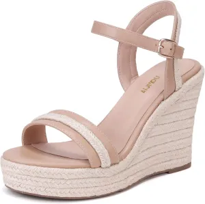 Women's Classic Summer Platform Dress Sandals Wedge Ankle Strap Round Open Toe Sandals Comfy Sloping High Heels for Women Casual Beach